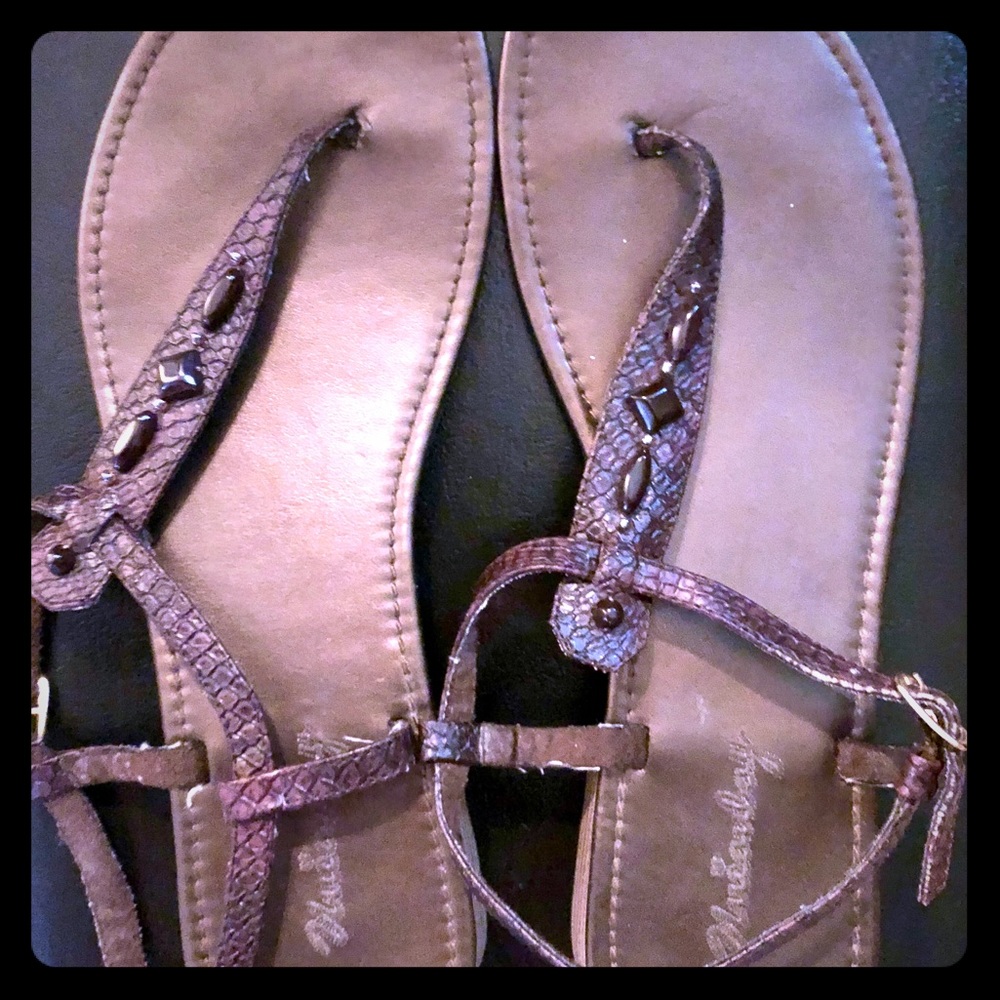 Brown faux snakeskin pattern sandals